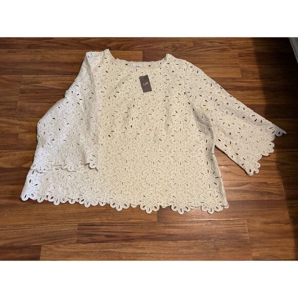 J Jill Womens Full Crochet Lace Tunic Top 3X Ivory 3/4 Sleeve Boho Cotton NWT - Picture 1 of 13